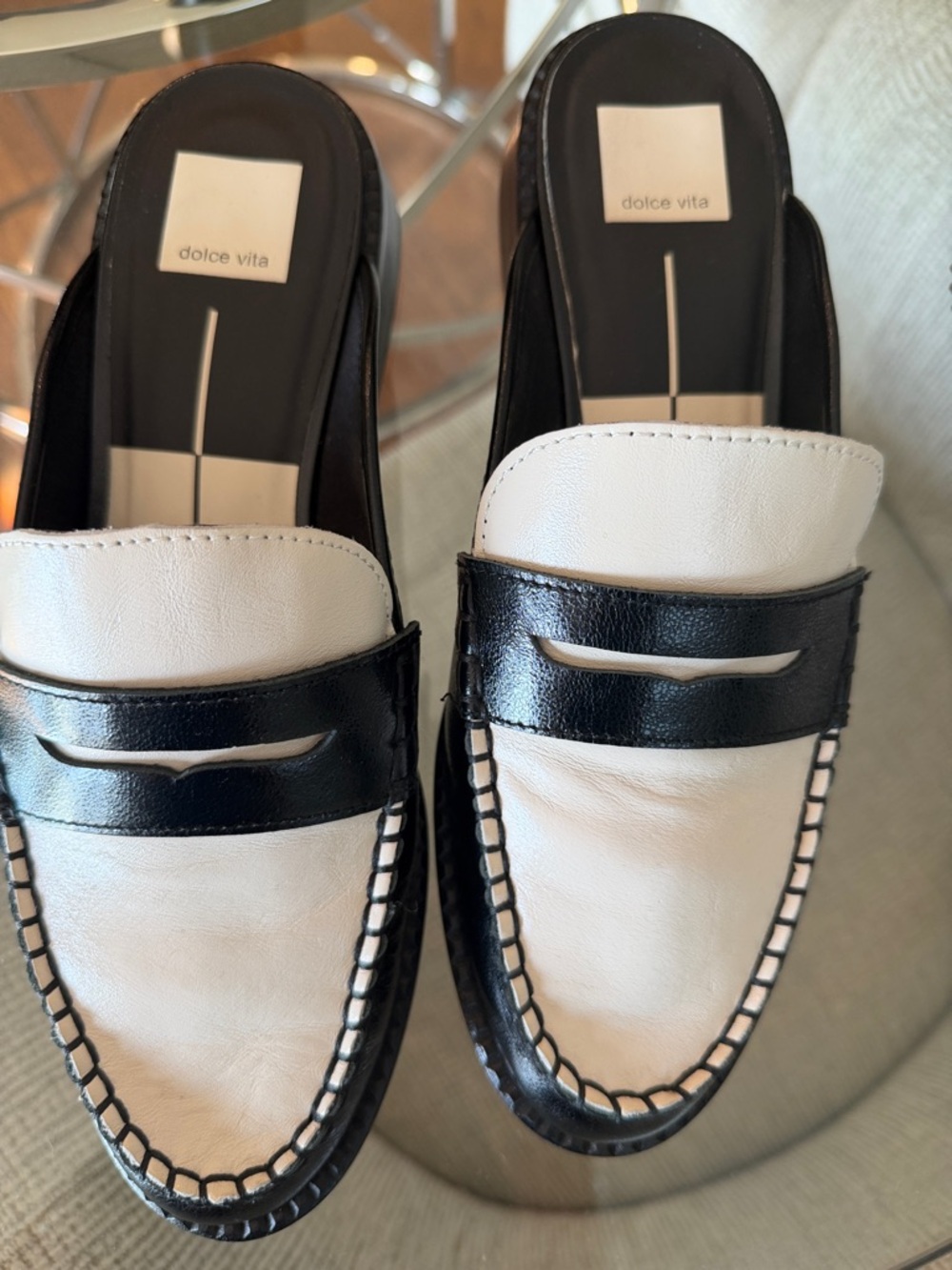 Dolce Vita Black and White Leather Penny Slip-On Loafers 8.5